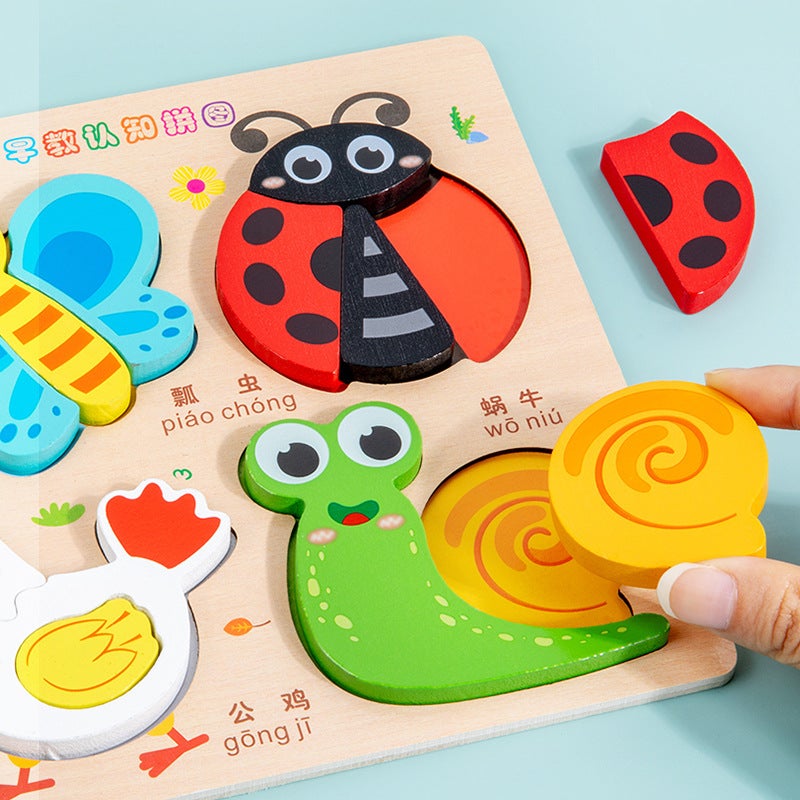 Three-Dimensional Puzzle Wooden Children'S Puzzle 4-6 Early Education Cognitive Animal Traffic Shape Matching 3D Wooden Toys - Image 3